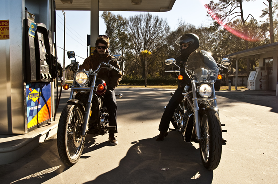 Motorcycles at a gas station in Florida Motorcycles at a gas station in Florida